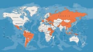 Where We Work, Map of the Earth with countries labeled.